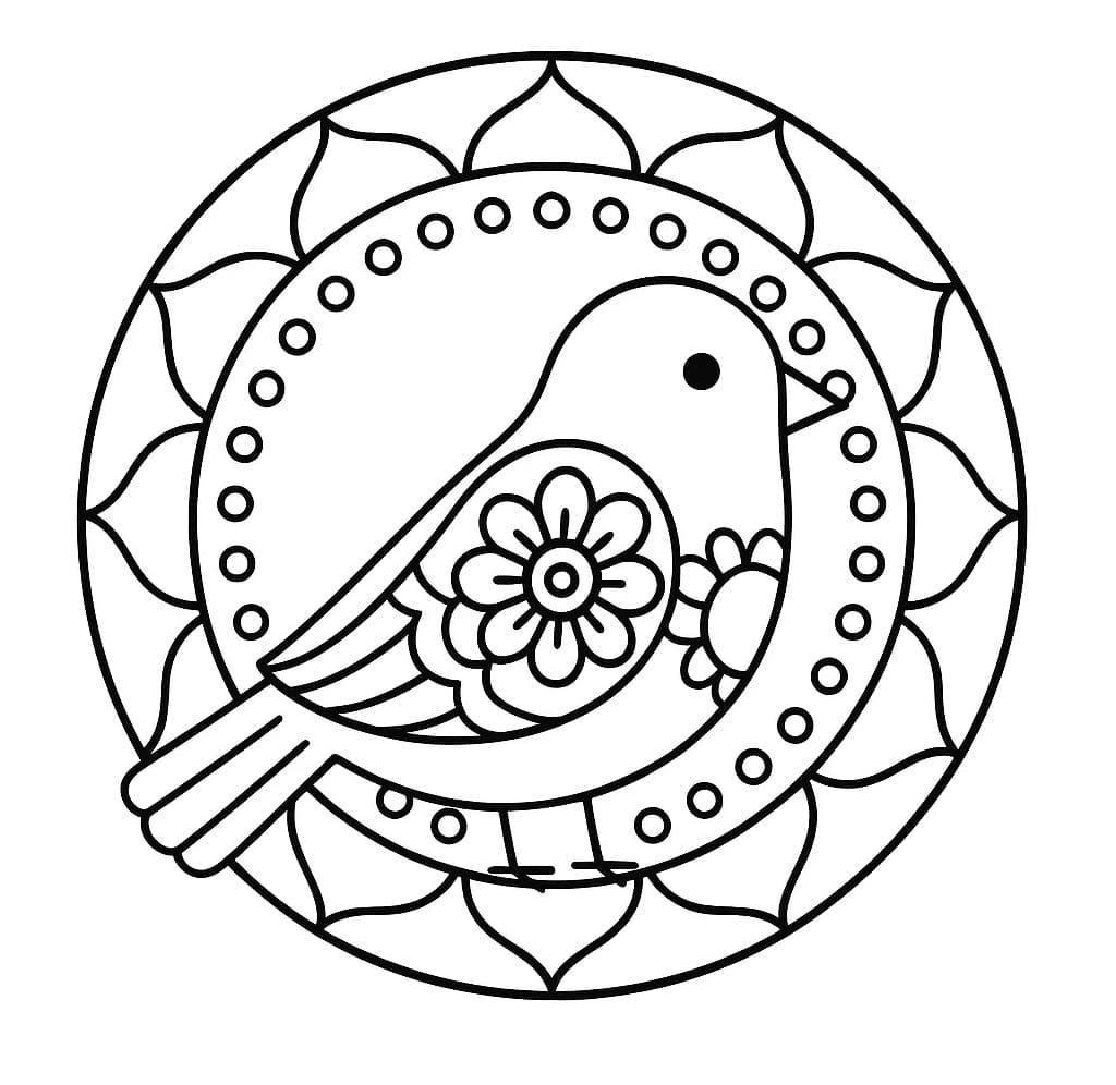 Coloriage gratuit Mandala Oiseau #221975 de la collection Mandalas à imprimer