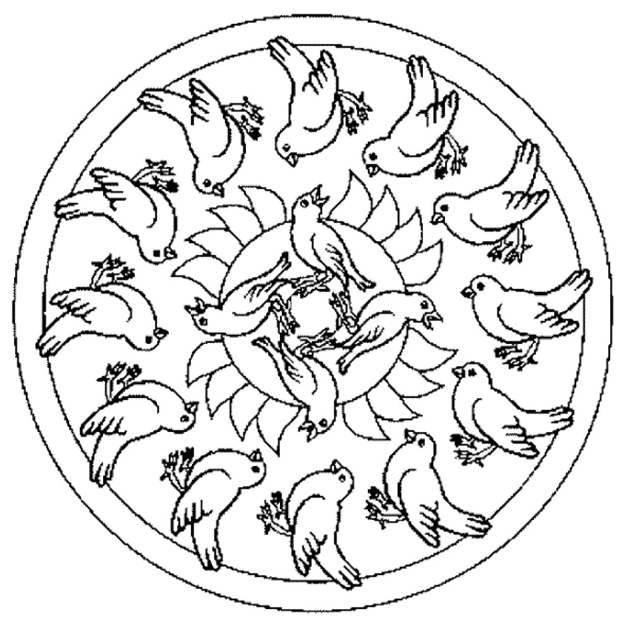 Coloriage gratuit Mandala Oiseau #221979 de la collection Mandalas à imprimer