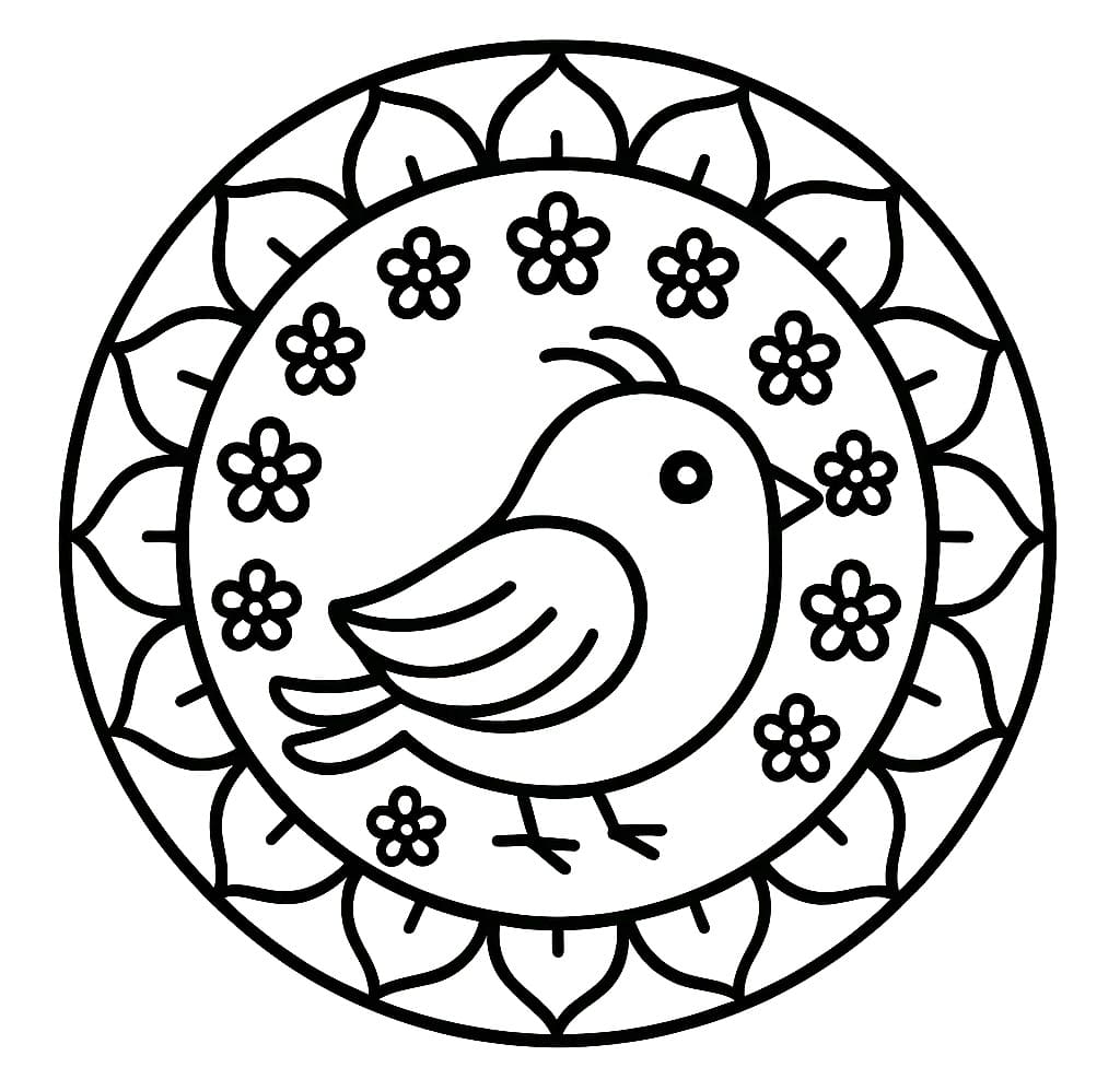 Coloriage gratuit Mandala Oiseau #221981 de la collection Mandalas à imprimer