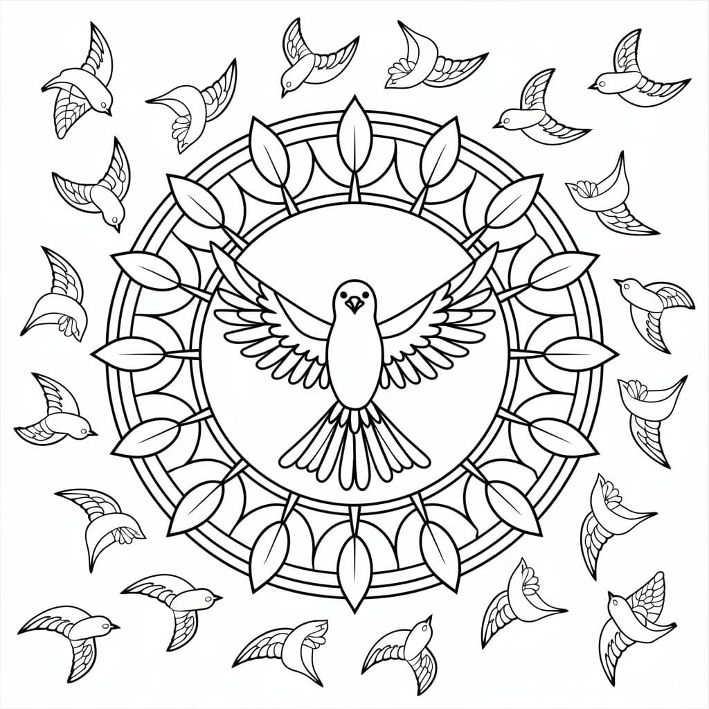 Coloriage gratuit Mandala Oiseau #221983 de la collection Mandalas à imprimer
