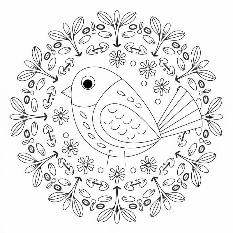 Coloriage gratuit Mandala Oiseau #221987 de la collection Mandalas à imprimer