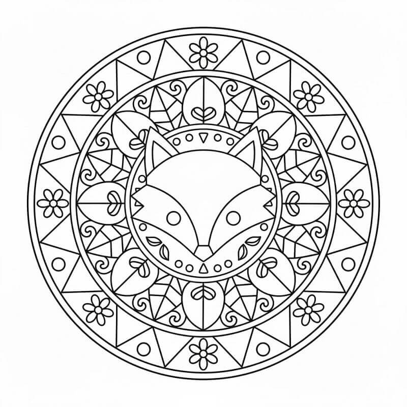 Coloriage gratuit Mandala Renard #222004 de la collection Mandalas à imprimer
