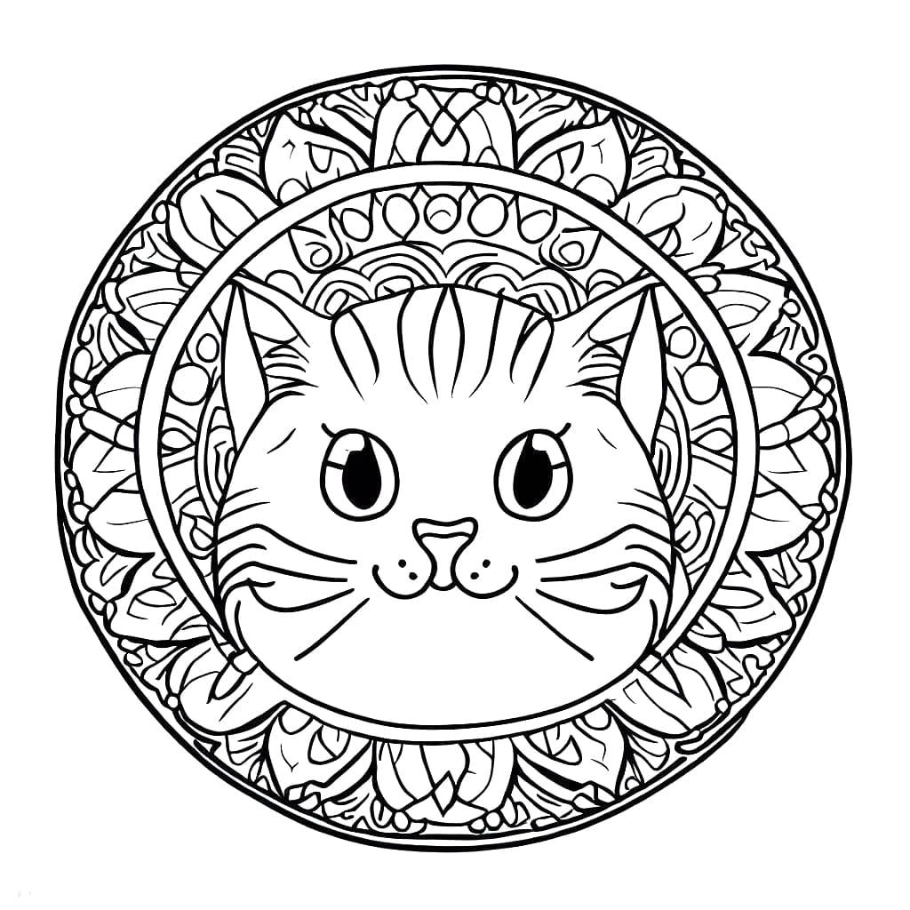 Coloriage gratuit Mandalas Chat #199972 de la collection Mandalas à imprimer