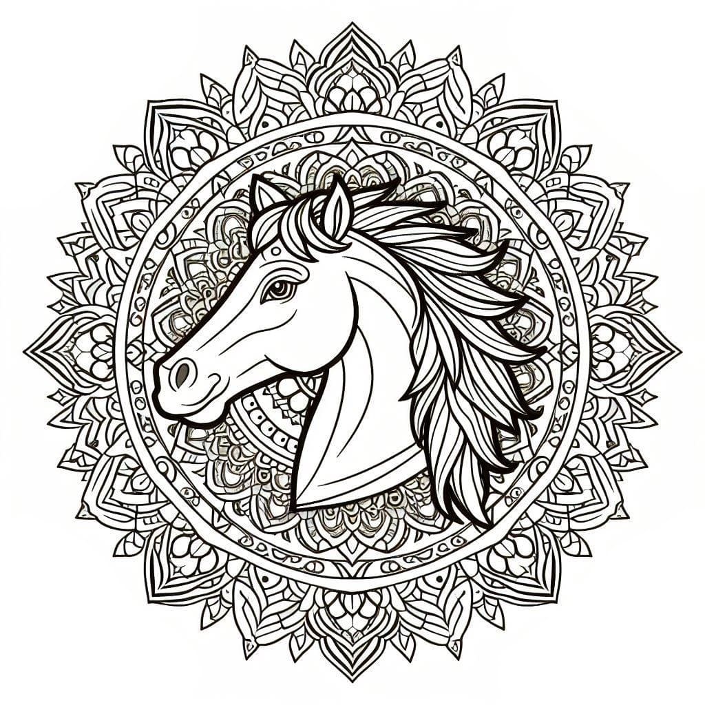 Coloriage gratuit Mandalas Cheval #213422 de la collection Mandalas à imprimer