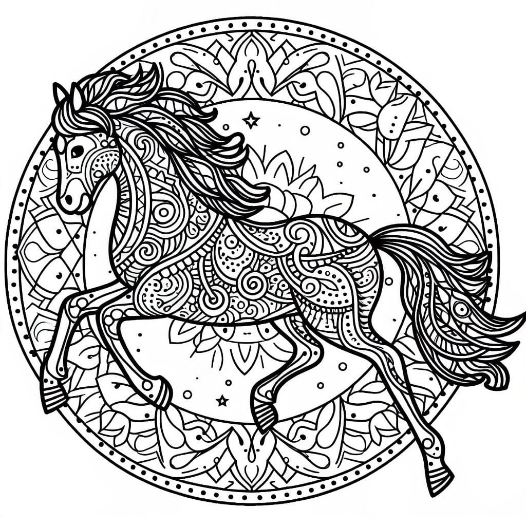 Coloriage gratuit Mandalas Cheval #213423 de la collection Mandalas à imprimer