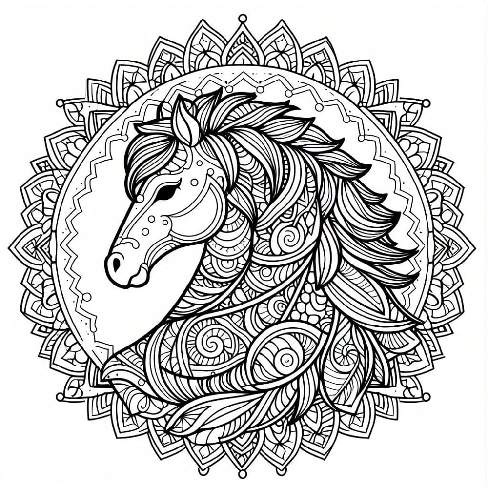 Coloriage gratuit Mandalas Cheval #213430 de la collection Mandalas à imprimer
