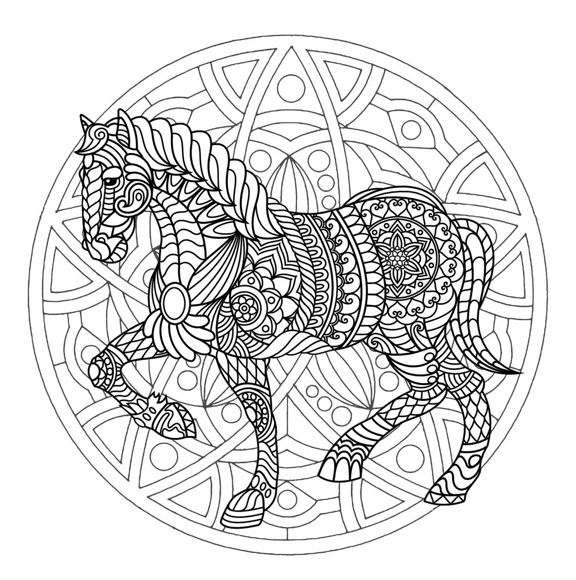 Coloriage gratuit Mandalas Cheval #213439 de la collection Mandalas à imprimer