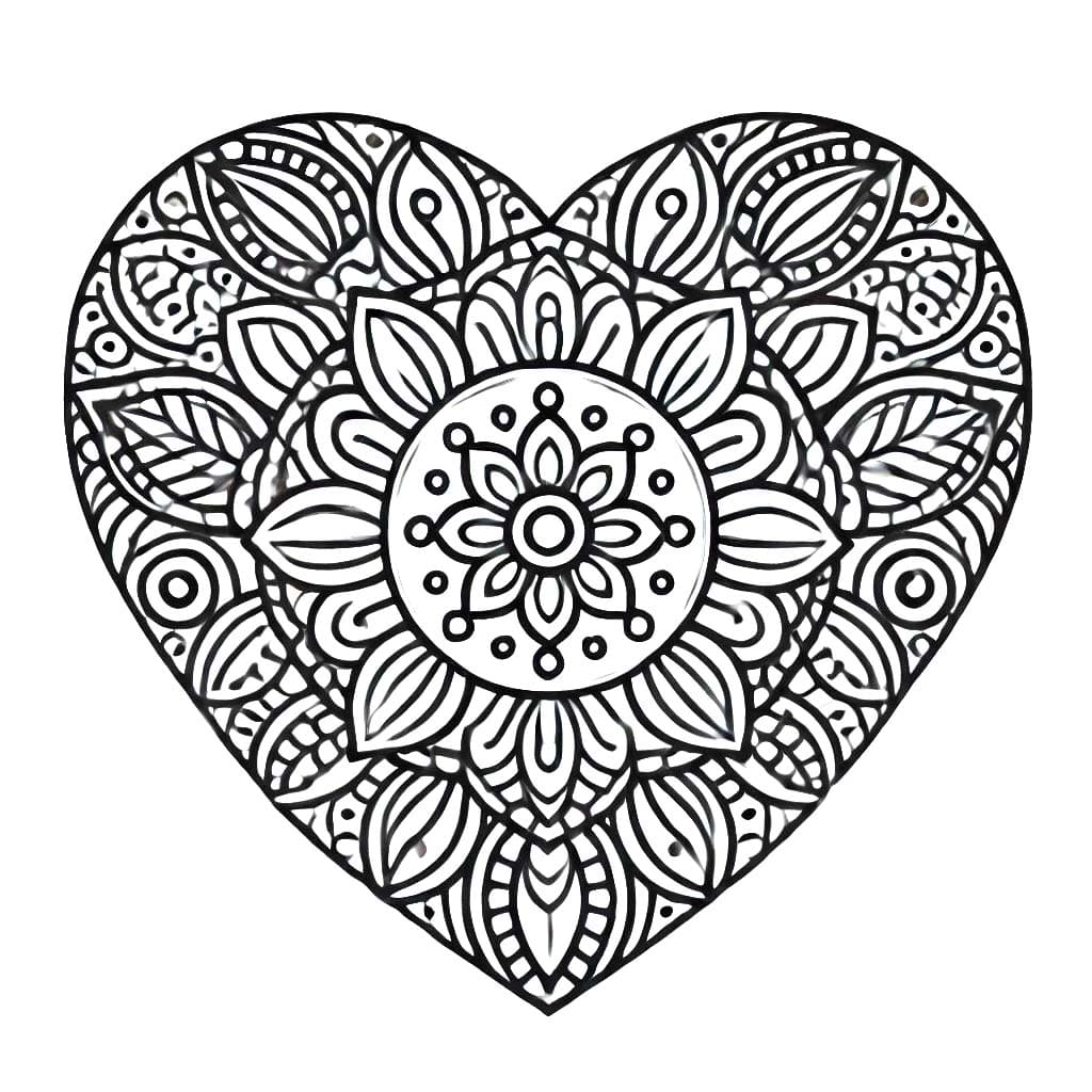 Coloriage gratuit Mandalas Cœur #218161 de la collection Mandalas à imprimer
