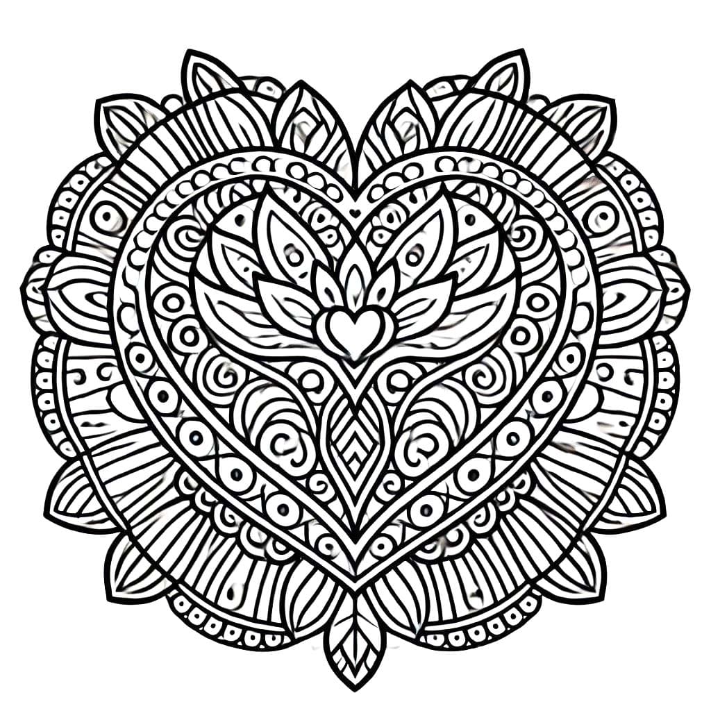 Coloriage gratuit pour enfants et adultes Mandalas Cœur #218164, collection Mandalas