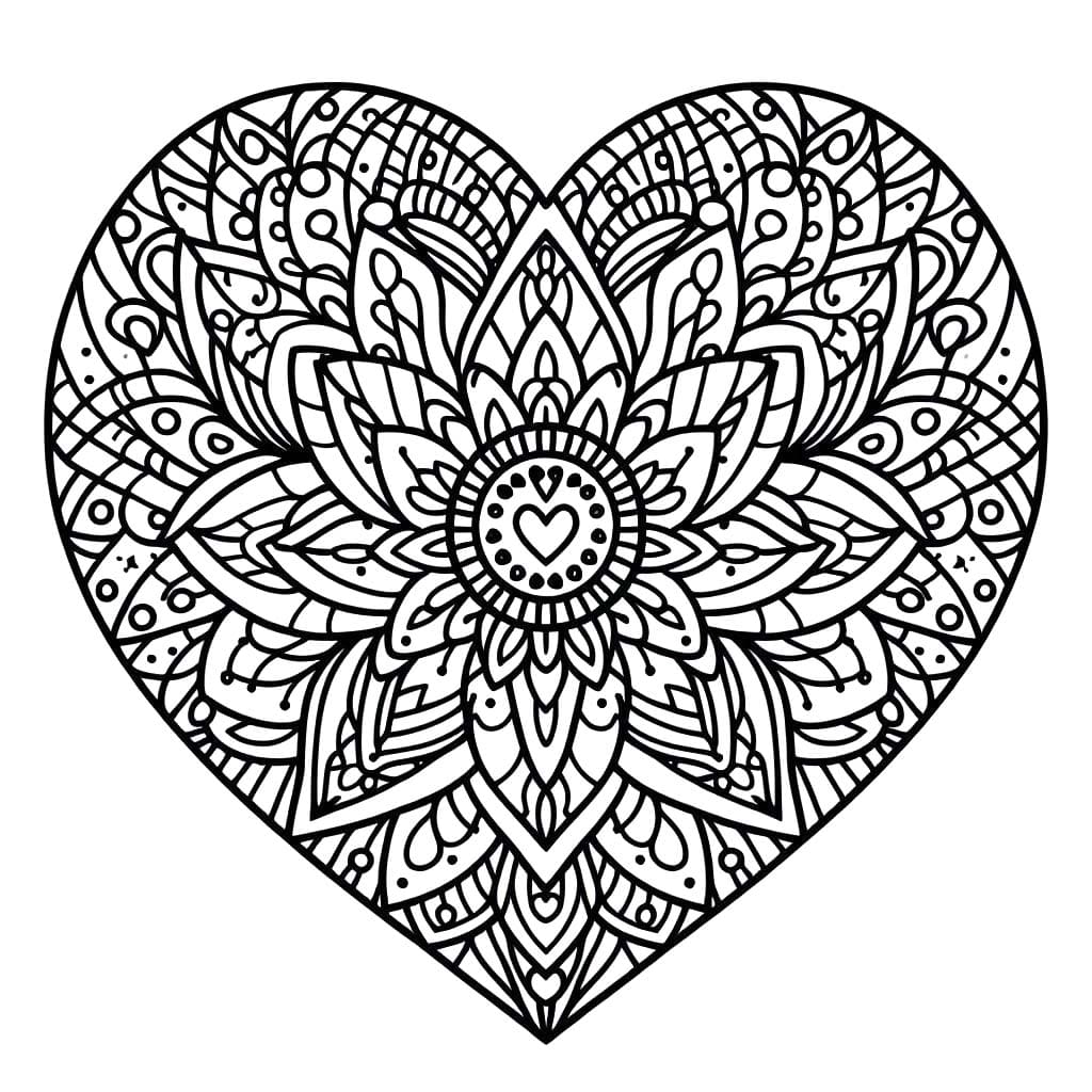 Coloriage gratuit pour enfants et adultes Mandalas Cœur #218167, collection Mandalas