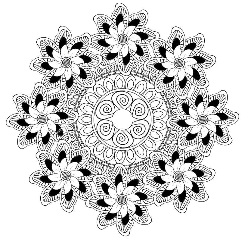 Coloriage gratuit Mandalas Difficile #209913 de la collection Mandalas à imprimer