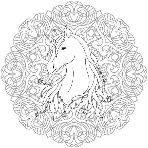 Coloriage gratuit Mandalas Licorne #174003 de la collection Mandalas à imprimer