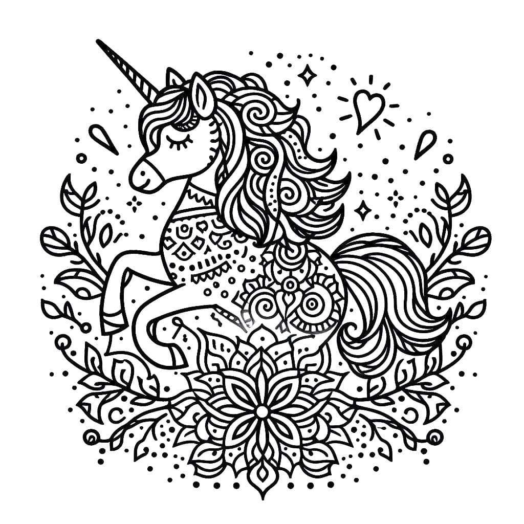 Coloriage Mandalas Licorne #218302 à imprimer gratuitement, extrait de la collection Mandalas