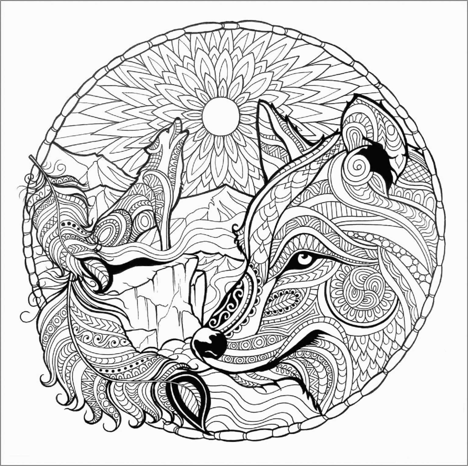 Coloriage gratuit Mandalas Loup #214322 de la collection Mandalas à imprimer