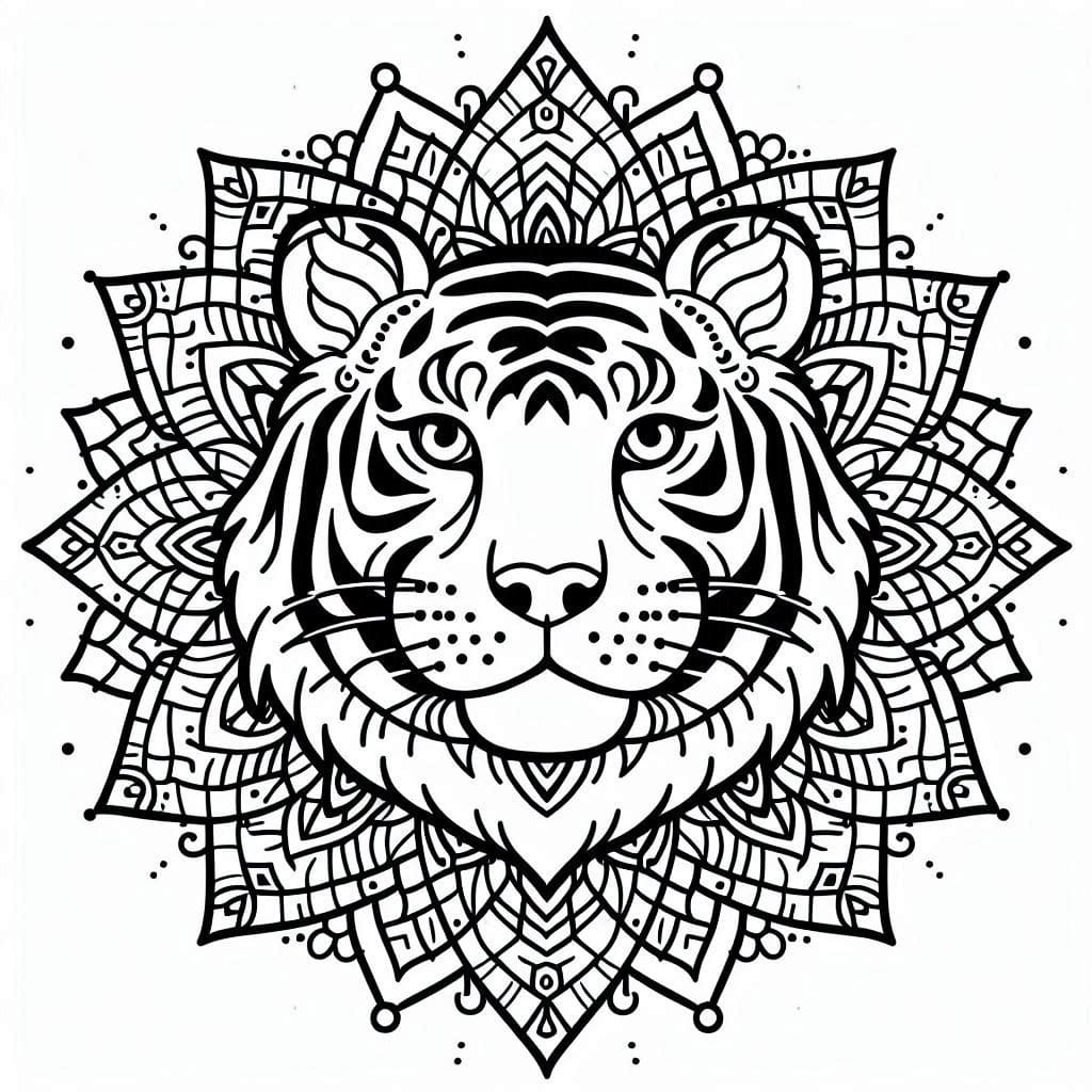 Coloriage gratuit Mandalas Tigre #221053 de la collection Mandalas à imprimer