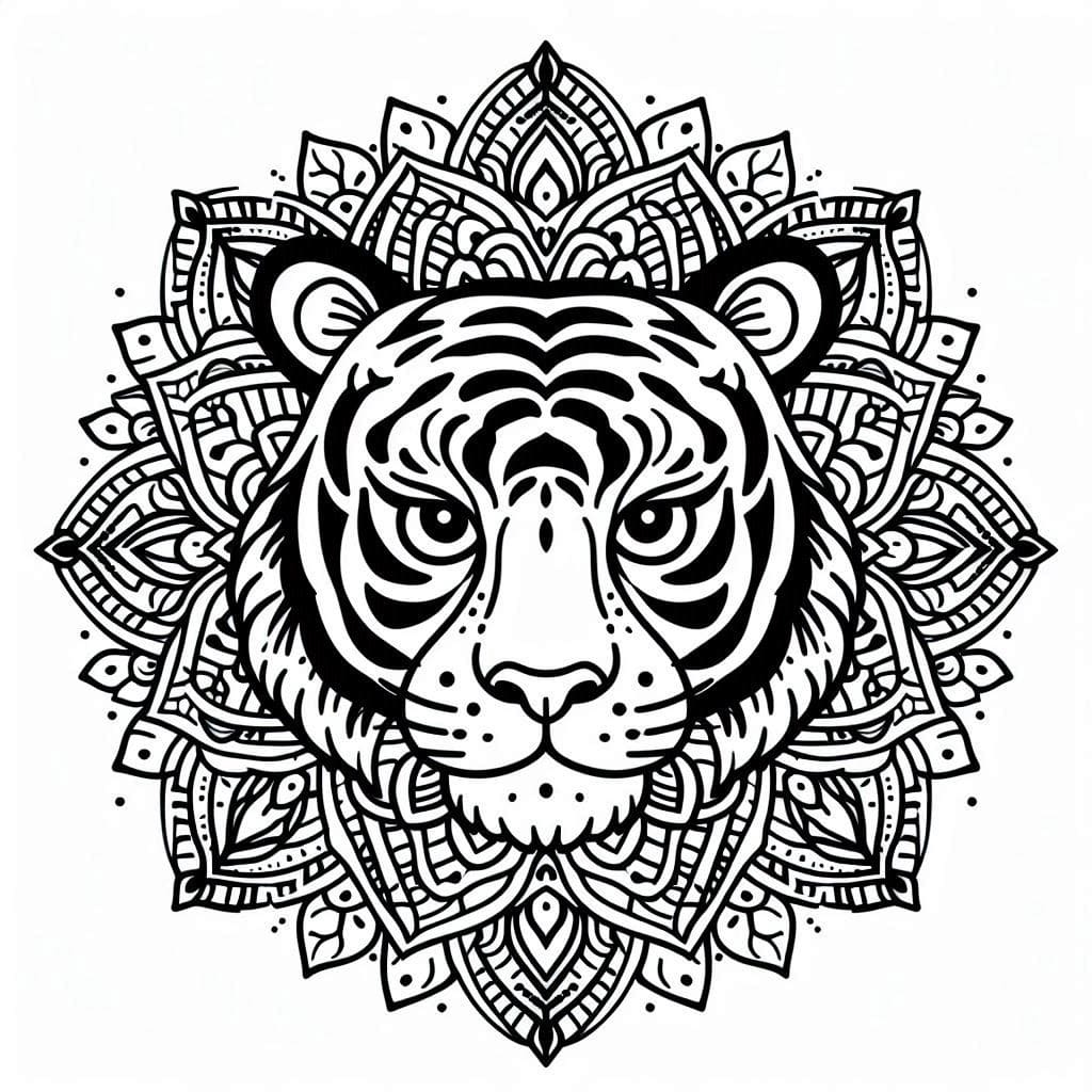 Coloriage gratuit Mandalas Tigre #221055 de la collection Mandalas à imprimer