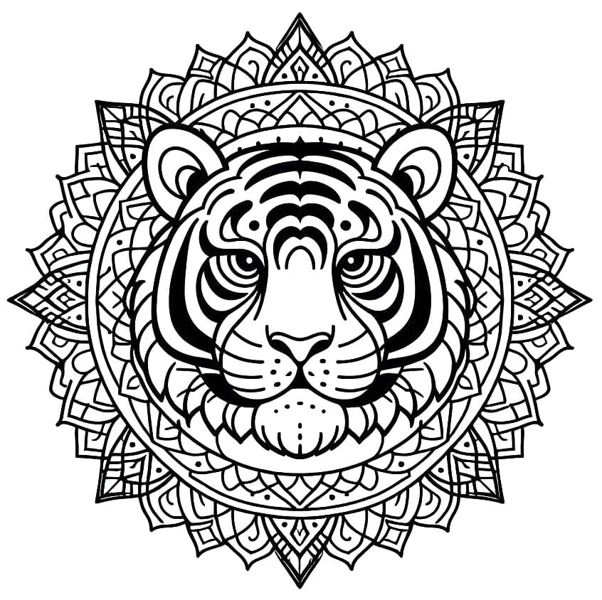 Coloriage gratuit Mandalas Tigre #221070 de la collection Mandalas à imprimer