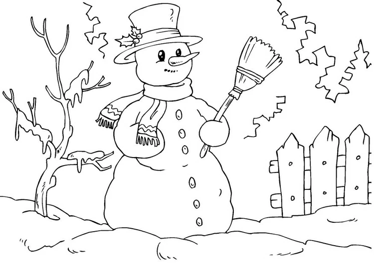 Joli coloriage Bonhomme de Neige #89295 de la collection Nature et saisons, prêt à imprimer pour petits et grands
