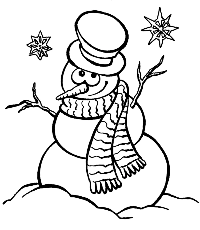 Dessin à colorier: Bonhomme de Neige (Nature et saisons) #89313 - Coloriages à Imprimer Gratuits