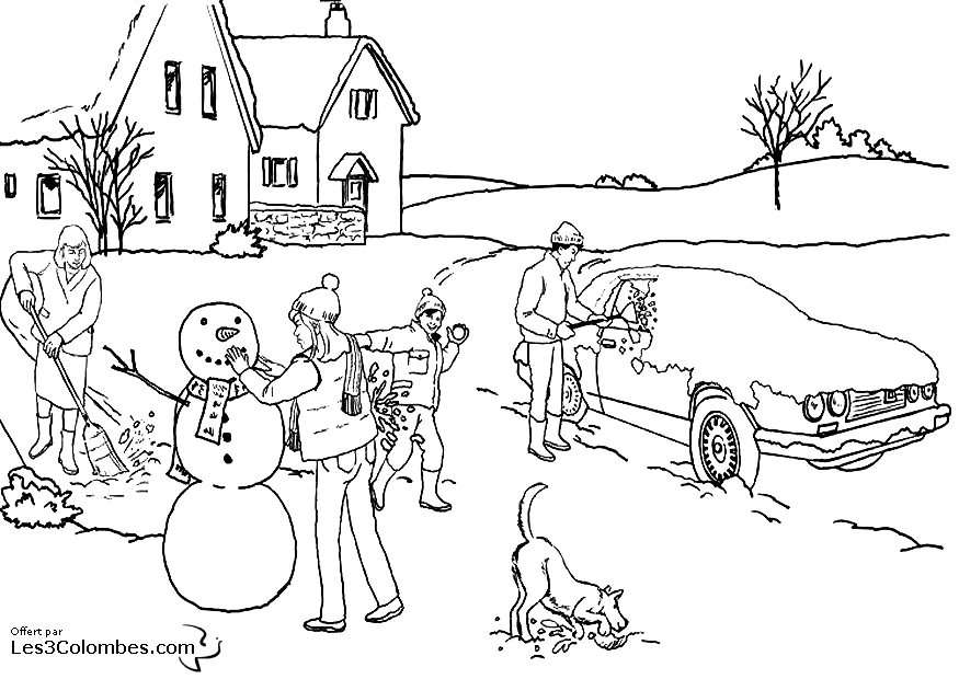 Coloriage gratuit Bonhomme de Neige #89376 de la collection Nature et saisons à imprimer