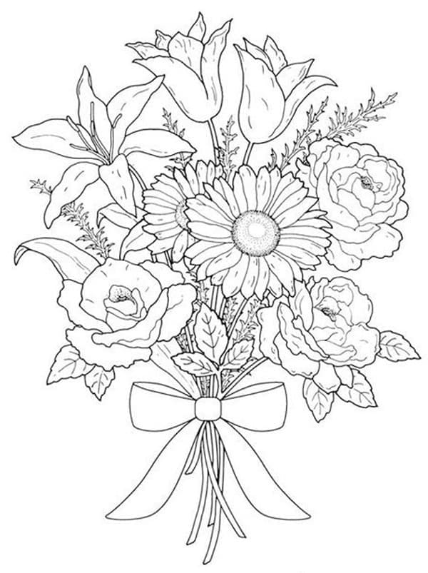 Coloriage Bouquet de fleurs #195647 à imprimer gratuitement, extrait de la collection Nature et saisons
