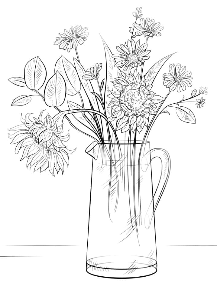 Dessin à colorier Bouquet de fleurs #195658 issu de la collection Nature et saisons, prêt à imprimer