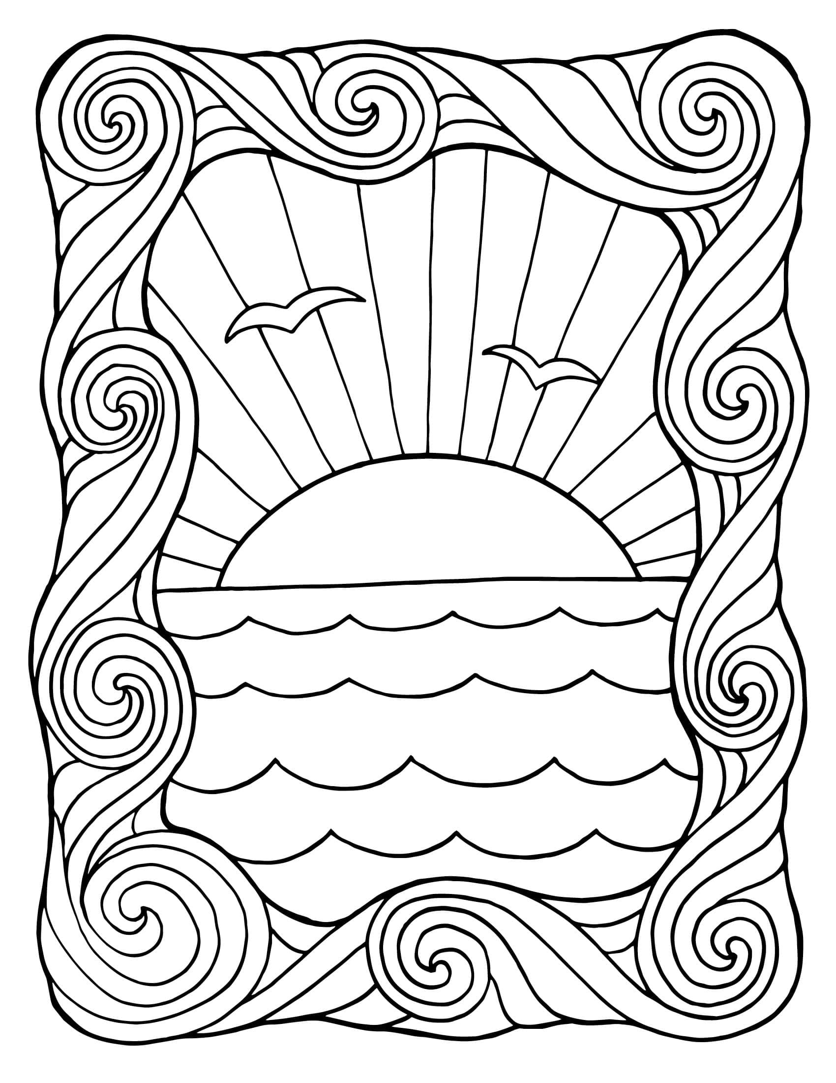 Coloriage gratuit Coucher de Soleil #216009 de la collection Nature et saisons à imprimer