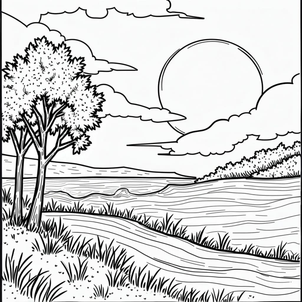 Coloriage gratuit Coucher de Soleil #216029 de la collection Nature et saisons à imprimer