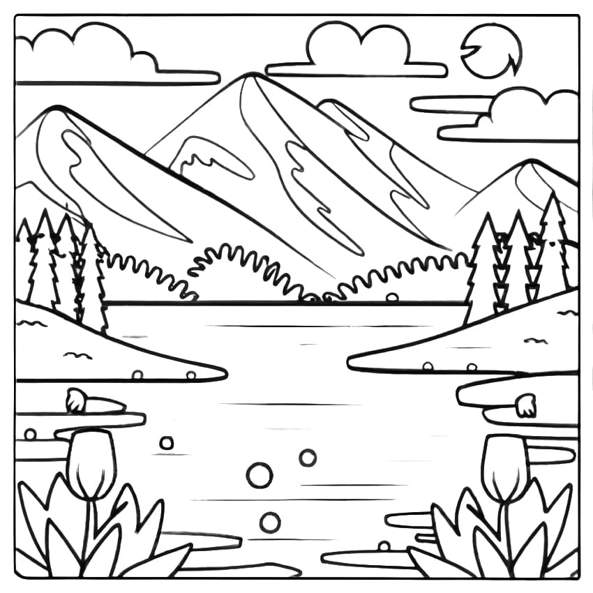 Dessin Lac #207337 à colorier de la série Nature et saisons, gratuit à télécharger et imprimer