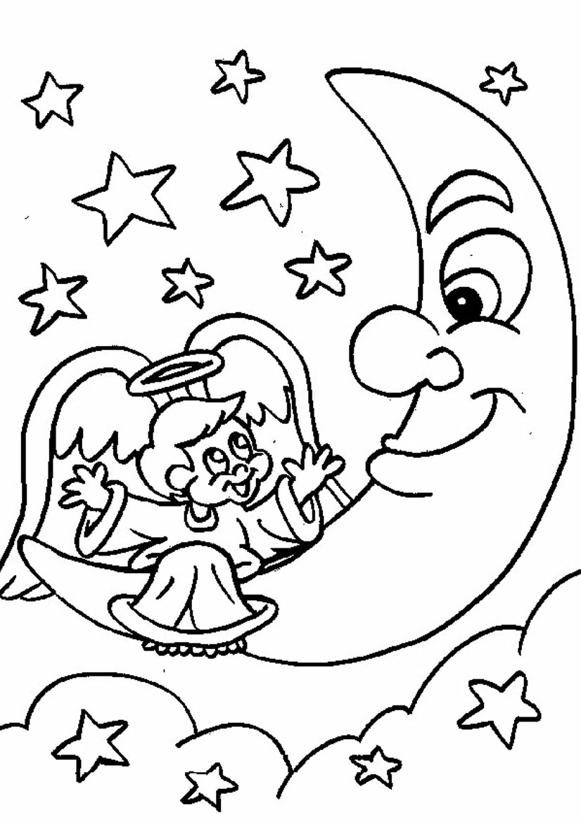 Illustration au trait Lune #155750 de la collection Nature et saisons à colorier gratuitement