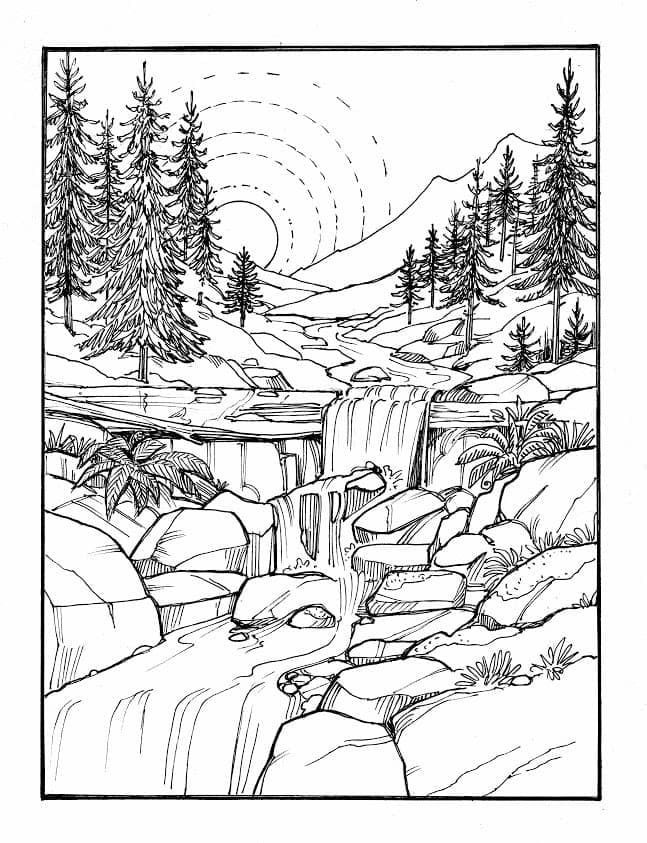 Coloriage à imprimer Paysage #193987 de la série Nature et saisons, gratuit pour enfants et adultes