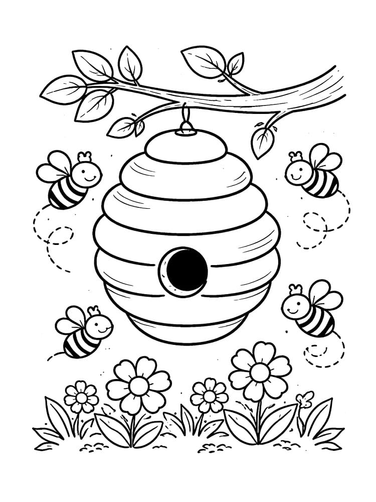 Coloriage gratuit Ruche #221605 de la collection Nature et saisons à imprimer