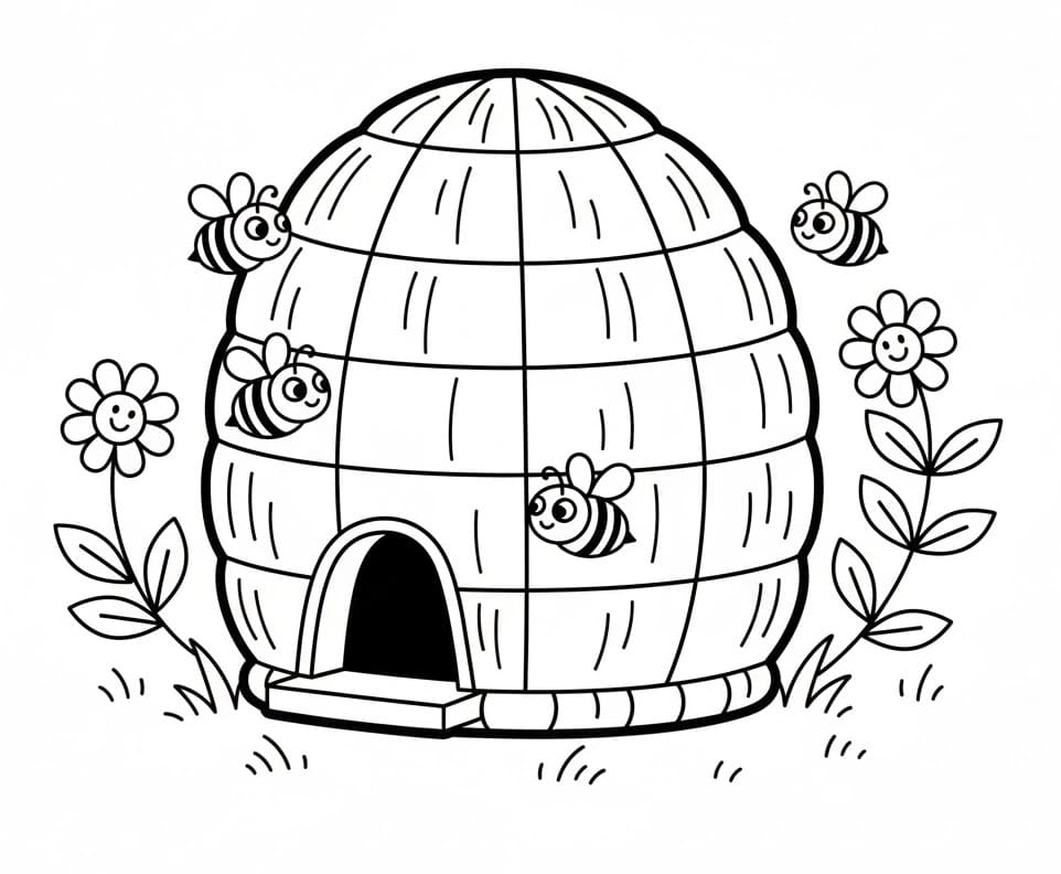 Coloriage gratuit Ruche #221606 de la collection Nature et saisons à imprimer