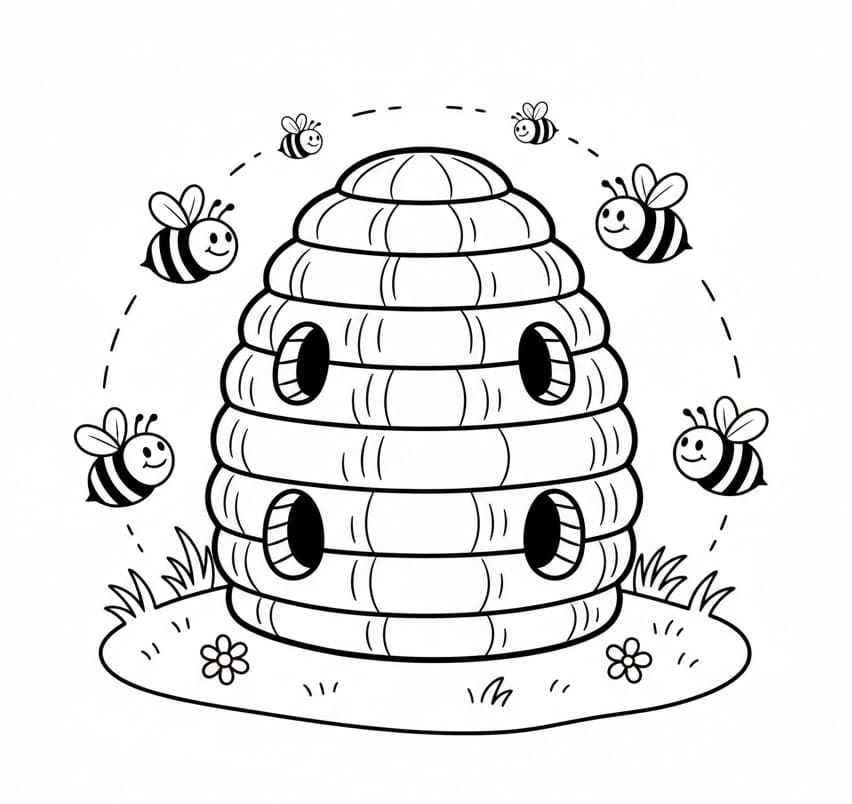 Coloriage gratuit Ruche #221607 de la collection Nature et saisons à imprimer