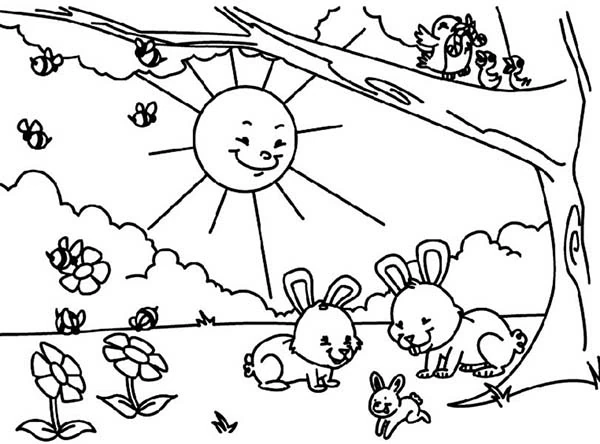 Coloriage imprimable Saison Printemps #165080 de la collection Nature et saisons à colorier aux crayons