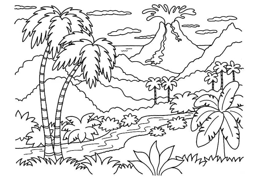 Coloriage gratuit Volcan #178063 de la collection Nature et saisons à imprimer
