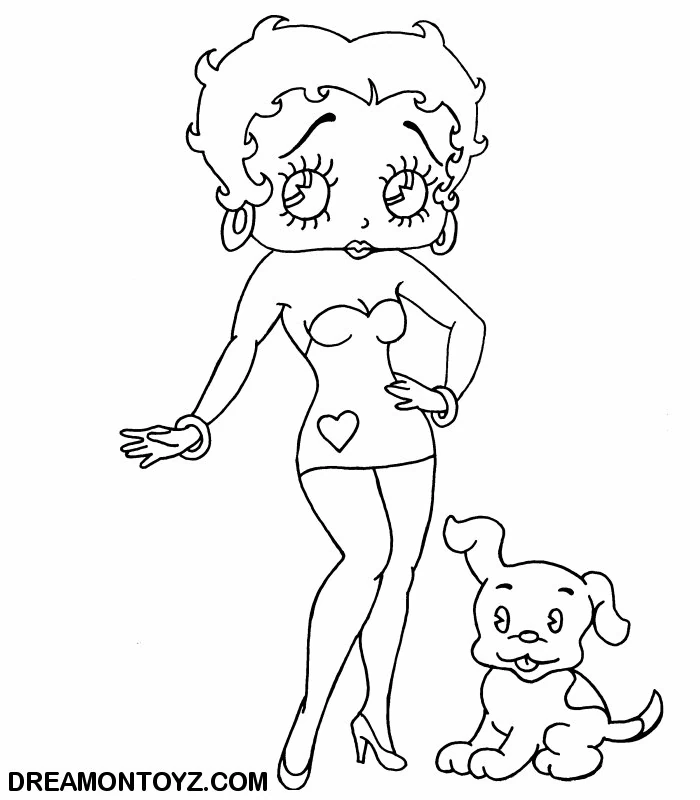Joli coloriage Betty Boop #25928 de la collection Personnages de dessins animés, prêt à imprimer pour petits et grands