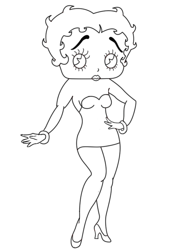 Dessin à colorier Betty Boop #26035 issu de la collection Personnages de dessins animés, prêt à imprimer