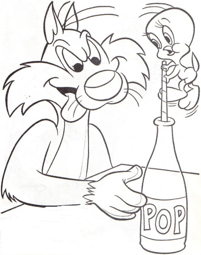 Joli coloriage Titi et Grosminet #190951 de la collection Personnages de dessins animés, prêt à imprimer pour petits et grands