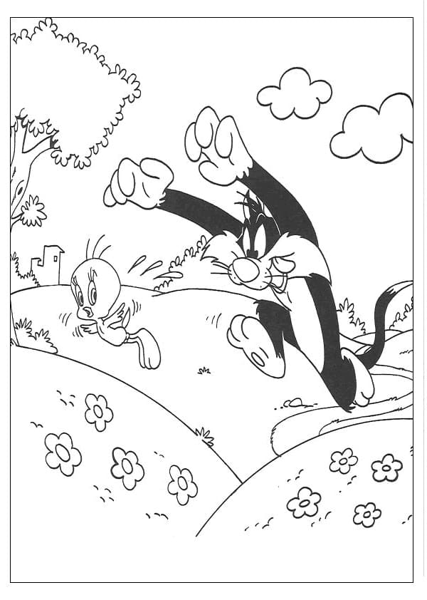 Illustration au trait Titi et Grosminet #190957 de la collection Personnages de dessins animés à colorier gratuitement