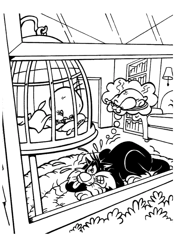 Dessin à colorier Titi et Grosminet #29372 issu de la collection Personnages de dessins animés, prêt à imprimer