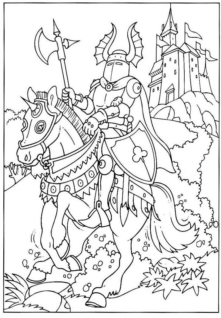 Dessin à colorier: Chevalier (Personnages de fantasy et d'aventure) #86949 - Coloriages à Imprimer Gratuits