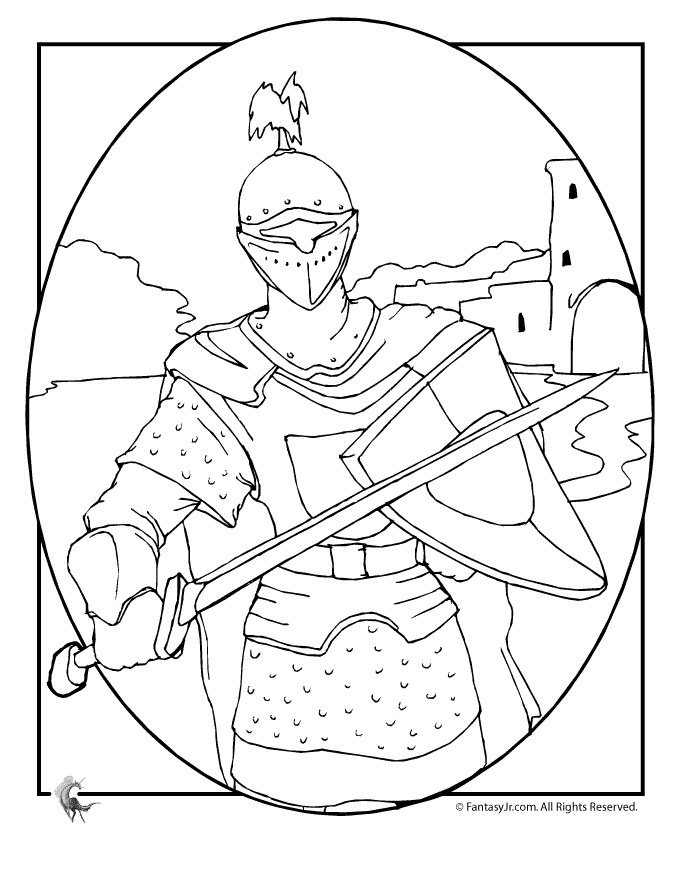 Dessin à colorier: Chevalier (Personnages fantastiques et d'aventure) #87025 - Coloriages à Imprimer Gratuits