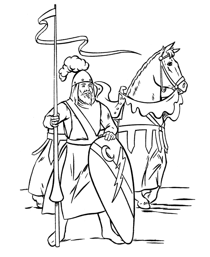 Dessin à colorier: Chevalier (Personnages fantastiques et d'aventure) #87026 - Coloriages à Imprimer Gratuits