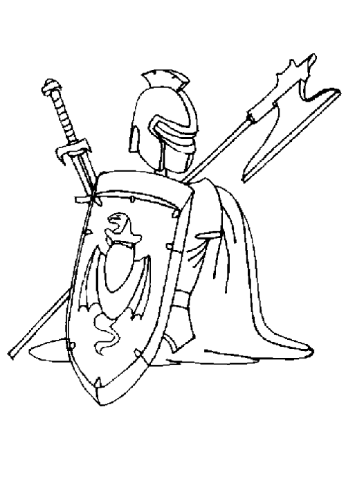 Dessin à colorier: Chevalier (Personnages fantastiques et d'aventure) #87058 - Coloriages à Imprimer Gratuits