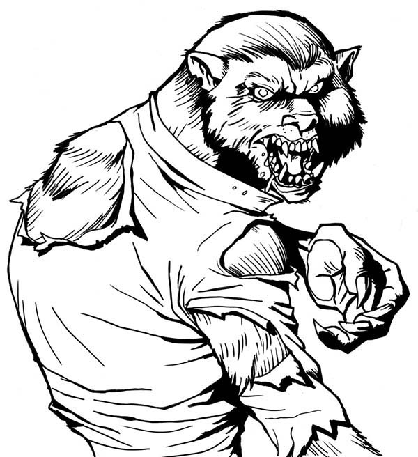 Dessin à colorier: Loup garou (Personnages fantastiques et d'aventure) #100082 - Coloriages à Imprimer Gratuits