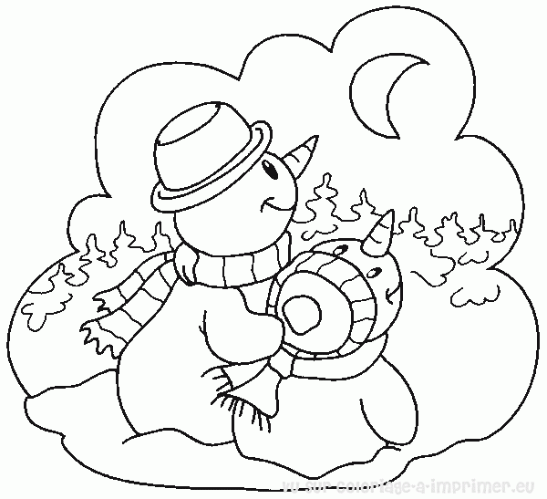 Dessin à colorier: Bonhomme de Neige (Personnages) #89234 - Coloriages à Imprimer Gratuits