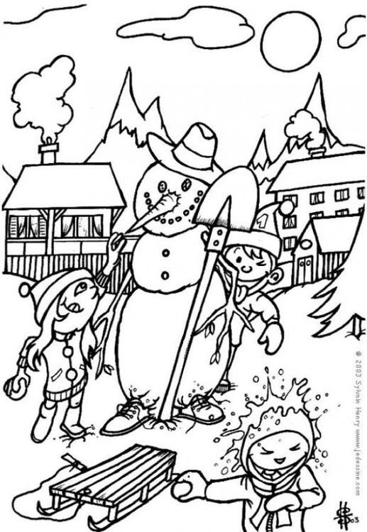 Dessin à colorier: Bonhomme de Neige (Personnages) #89259 - Coloriages à Imprimer Gratuits