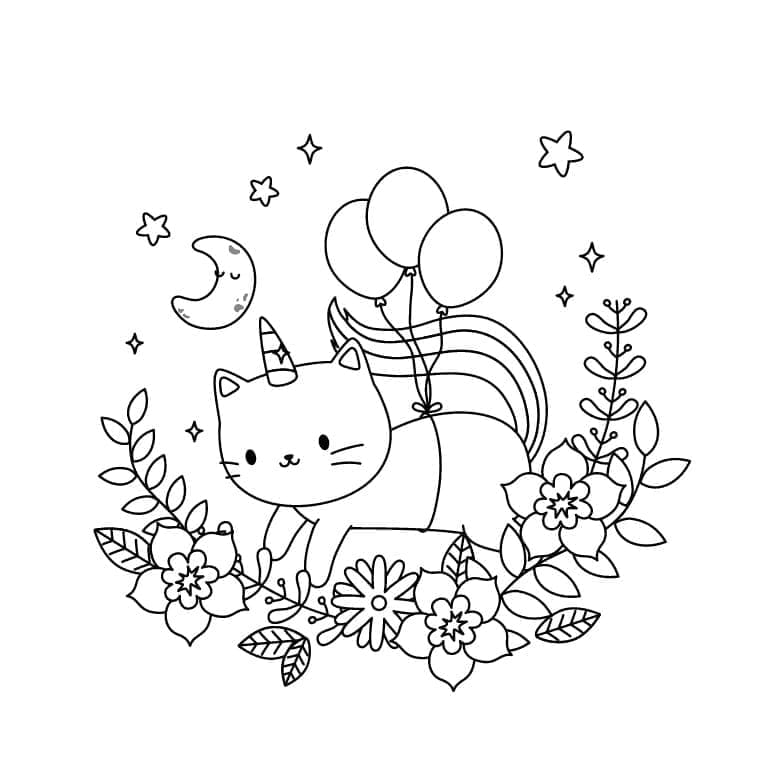 Coloriage gratuit pour enfants et adultes Chat Licorne #199296, collection Personnages