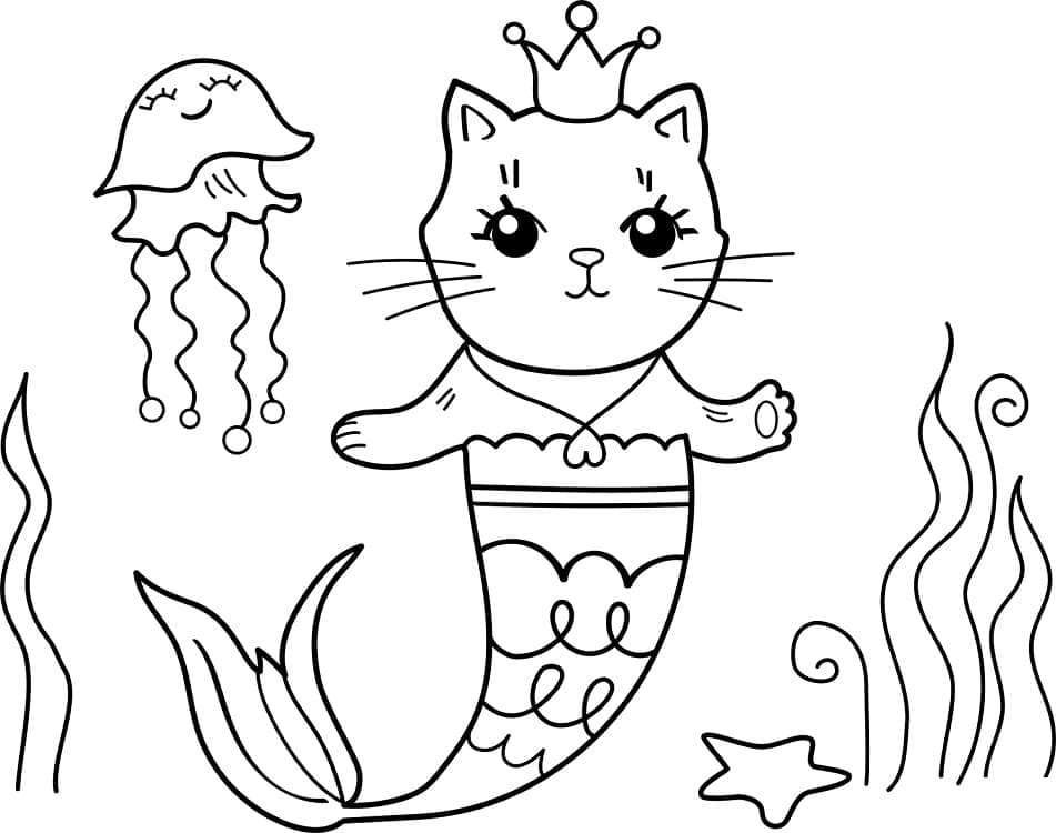 Coloriage gratuit Chat Sirène #212799 de la collection Personnages à imprimer